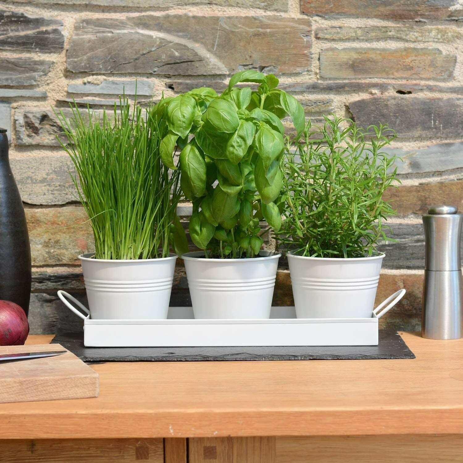 Kitchen Windowsill Metal Herb Pots With Tray Set Window Sill Etsy