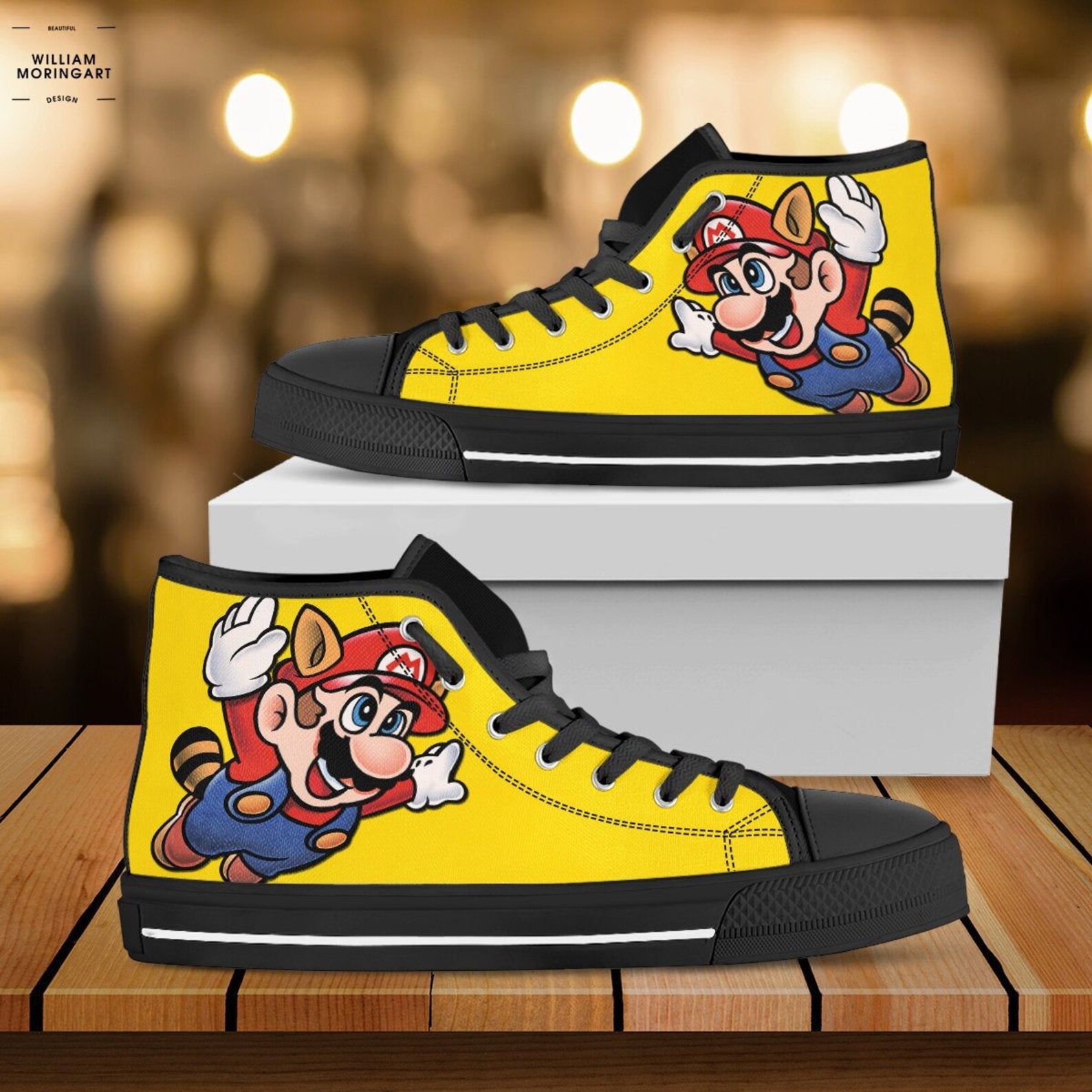 Super Mario Custom Hightop Mario Canvas Shoes Custom Movie Etsy