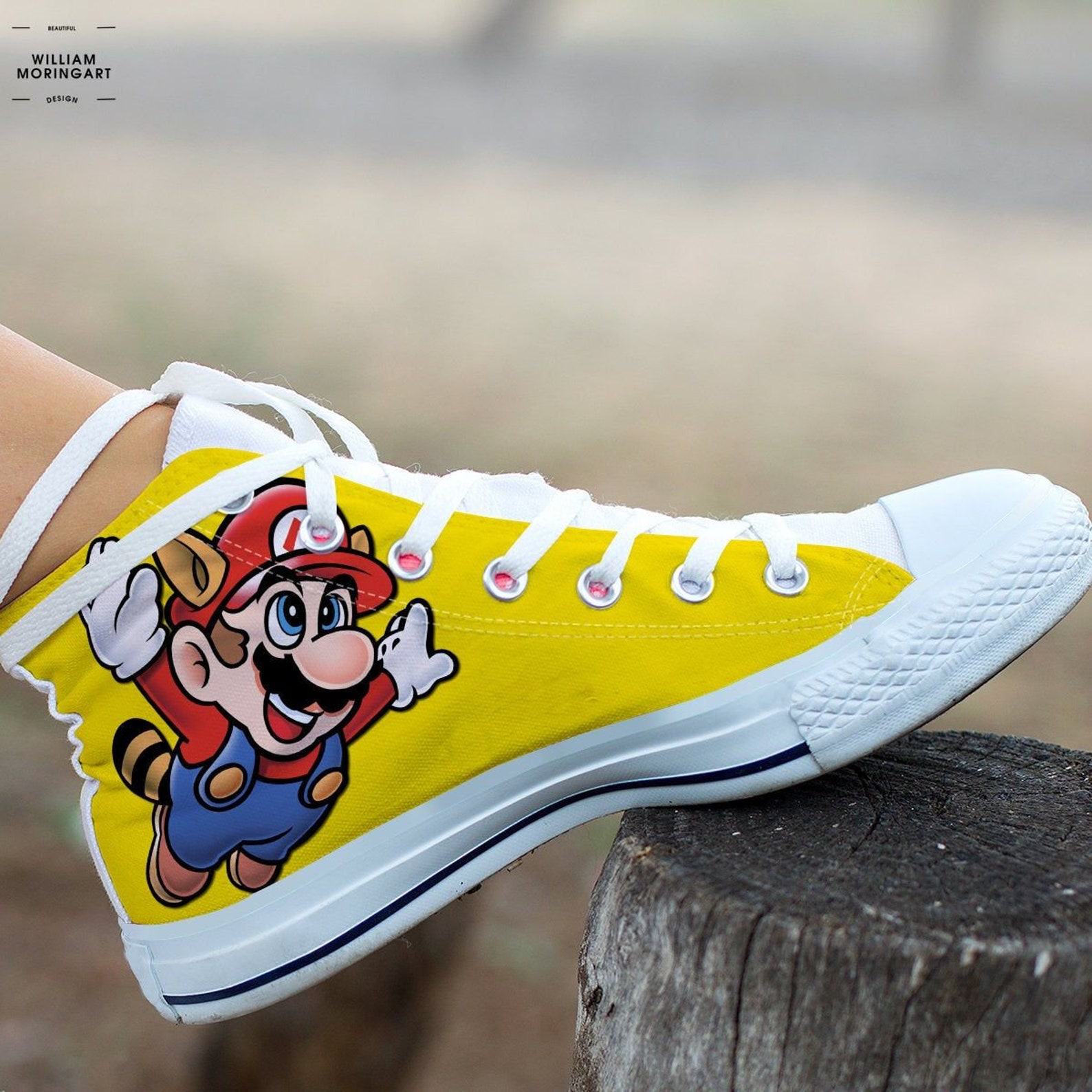 Super Mario Custom Hightop Mario Canvas Shoes Custom Movie Etsy