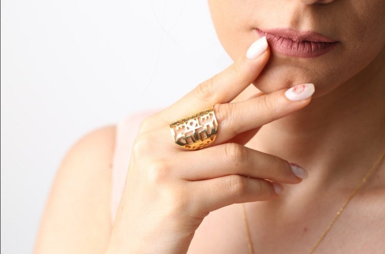 Mother/'s Day Gifts Adjustable Vintage Ring Ethiopian Cross 22k Gold Plated Sterling Silver Jewelry