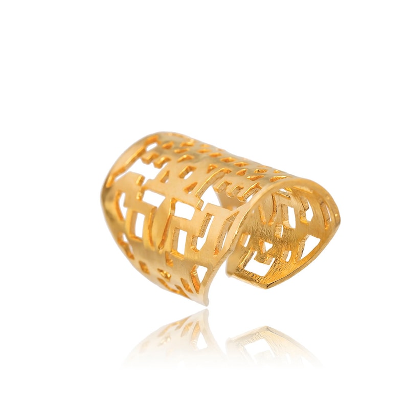 Mother/'s Day Gifts Adjustable Vintage Ring Ethiopian Cross 22k Gold Plated Sterling Silver Jewelry
