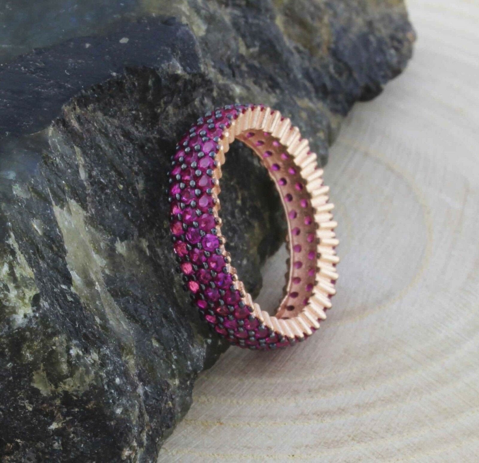 Ruby Eternity Band Ring in 925K Silver Full CZ 3 Rows Etsy