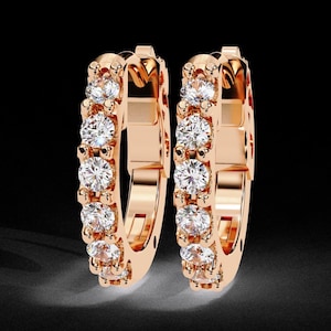0.18 CTW For Each Round Cut Lab Grown Diamond Hoop Earring/Rose Gold CVD Diamond Earring/Anniversary Gift For Her