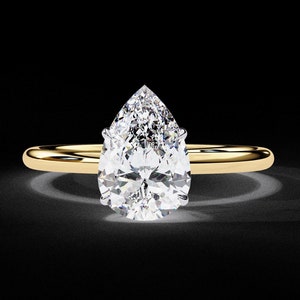 1.75 Ct Pear Cut Lab Grown Diamond Solitaire Engagement Ring/Yellow Gold CVD Diamond Ring/igi Certified/Anniversary Gift For Her