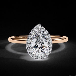 1.0 Ct Pear Cut F-VS Lab Grown Diamond Halo Engagement Ring/Rose Gold CVD Diamond Ring/igi Certified/Anniversary Gift For Her