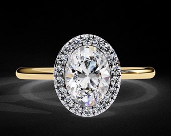 Oval Lab Grown Diamond Halo Engagement Ring, Yellow Gold, IGI Certified