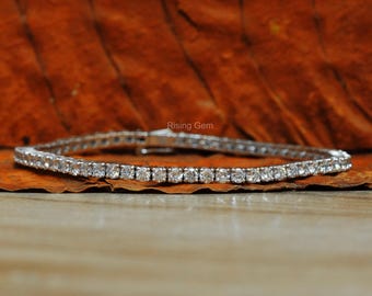 Bracciale tennis con diamanti sintetici a taglio rotondo, oro bianco, certificato IGI.