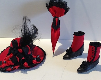 Artisan Sommerlot Collection Miniature Victorian Hat Boots Parasol Set
