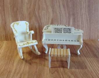 Upright Piano w// Bench Mini miniature dollhouse furniture wooden 1-12 scale