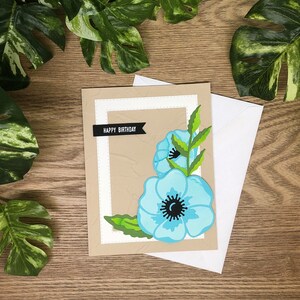 Carte d'anniversaire faite main pavot bleu
