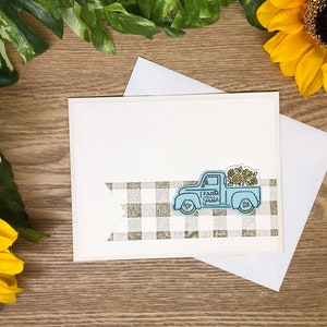 Carte de correspondance bleue faite main de camion de ferme