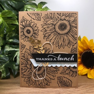 Carte de remerciement faite main avec bouquet de tournesols
