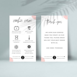 Cookie Care Card Template, Editable Cookies Care Instructions, Bakery Care Guide, Biscuits Freezing Instructions, Minimalist Canva Template