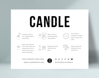 Elegant Candle Care Card Template, Printable Candle Care Instructions Canva Design, Safety Cards for Candles, Candle Parcel Cards