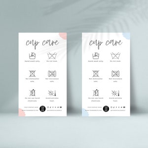 Tumbler Care Cards, Cup Care Instructions Card Template, Mug Care Cards, Editable Cup Packaging Inserts, Canva Design Templates