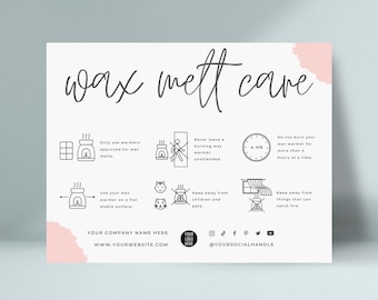 Wax Melt Care Card Template, Editable Wax Melts Safety Cards, Wax Tarts Instructions Design Templates, Wax Melt Parcel Card Designs