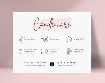 Candle Care Card Template, Candle Safety Cards, Printable Candle Care Instructions Canva Design Template, Candle Parcel Cards