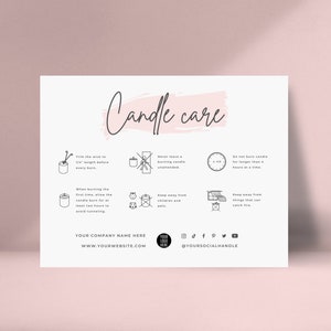 Kerzenpflege-Kartenvorlage, Kerzensicherheitskarten, druckbare Kerzenpflegeanweisungen, Canva Design-Vorlage, Kerzenpaketkarten