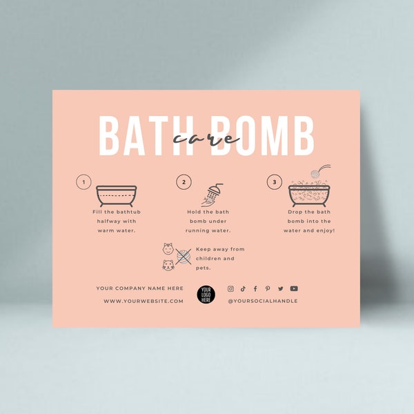 Editable Bath Bomb Care Card Template, Printable Bath Fizzies Care Instructions, Bath Melt Safety Guide, Canva Design Template