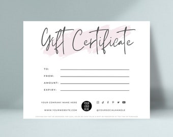 Editable Gift Certificate Template, Gift Voucher, DIY Gift Card, Printable Shop Voucher for Small Businesses