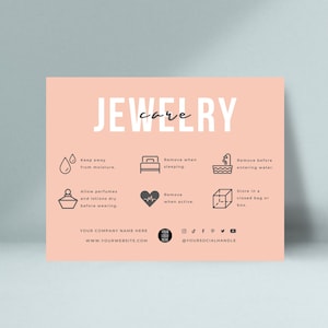Modèle imprimable de carte d'entretien de bijoux, Instructions modifiables d'entretien des bijoux, Inserts d'entretien de bijoux, Cartes de colis de bijoux, Carte d'entretien de boucles d'oreilles