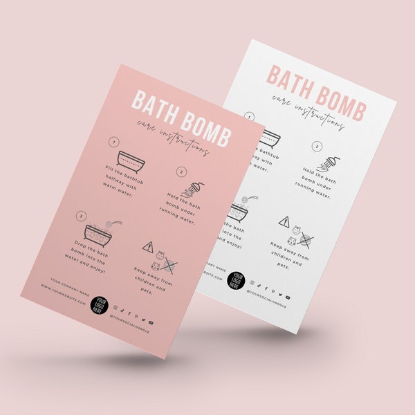 Mini Bath Bomb Care Card Template, Bath Fizzies Care Instructions, Bath Melt Safety Guide, Chic Design Bath Bomb Care Card Template