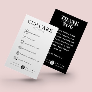 Tumbler Care Cards, Cup Care Instructions Card Template, Mug Care Cards, Editable Cup Packaging Inserts, Canva Design Templates