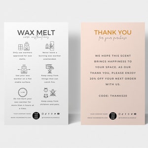 Mini Wax Melt Care Card Template, Editable Wax Tarts Care Instructions Templates, Minimalist Design Wax Melts Safety Card Design Insert