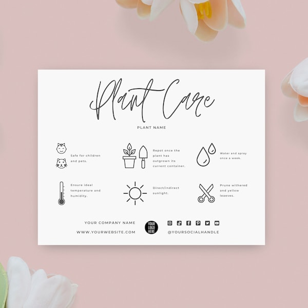 Plant Care Card Template, Succulent Care Cards, Plant Care Tags Inserts, Indoor Plant Care Instructions Printable