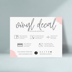 Vinyl Decal applicatie-instructies kaart, bewerkbare vinyl zorgkaarten Canva-sjablonen, Boho Design Hoe de stickerkaartgids toe te passen