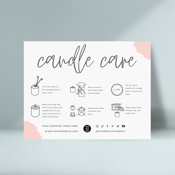 Candle Care Card Template, Printable Candle Care Instructions Canva Design Template, Candle Safety Cards, Candle Parcel Cards