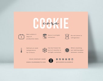 Cookie Care Kartenvorlage, bearbeitbare Cookies Pflegeanleitung, Anleitung für die Backwarenpflege, Anleitung zum Einfrieren von Keksen, minimalistische Canva-Vorlage