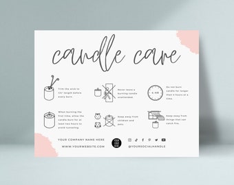 Candle Care Card Template, Printable Candle Care Instructions Canva Design Template, Candle Safety Cards, Candle Parcel Cards