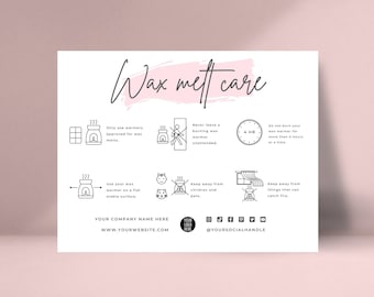 Wax Melt Care Cards, Editable Wax Melts Care Instructions Design Templates, Printable Wax Tarts Safety Cards, Wax Melt Canva Parcel Cards