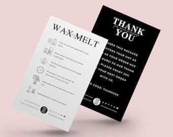 Mini Wax Melt Care Card Template, Editable Wax Tart Care Instructions Templates, Elegant Design Printable Wax Melt Safety Card Design Insert