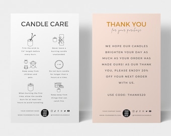 Editable Candle Care Card Template, Printable Mini Candle Care Instructions Design Templates, Minimalist Design Candle Safety Cards Canva