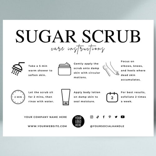 Sugar Scrub Care Card Template Body Scrub Care Instructions Etsy