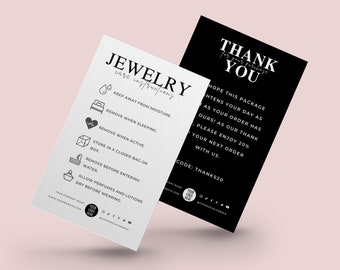 Plantilla editable de tarjeta de cuidado de joyas y tarjeta de agradecimiento en 4 variantes