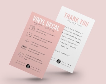 Vinyl Instructions Card Template, Editable Vinyl Decal Application Care Cards Canva Templates, Printable Decal Application Card