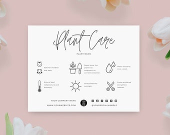Plant Care Card Template, Succulent Care Cards, Plant Care Tags Inserts, Indoor Plant Care Instructions Printable