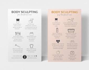 Body Sculpting Pre & Post Care Template, Editable Body Contouring Aftercare Card, Printable Body Sculpting Care Instructions