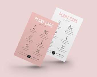 Plant Care Card Template, Succulent Care Cards, Plant Care Tags Inserts, Indoor Plant Care Instructions Printable