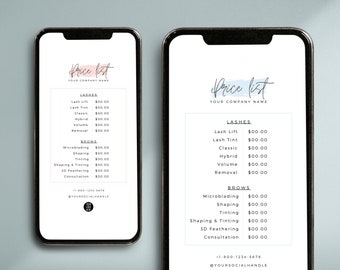 Lista de precios de Instagram, plantilla editable para historias de Instagram, menú de servicios de acuarela, menú de redes sociales digitales