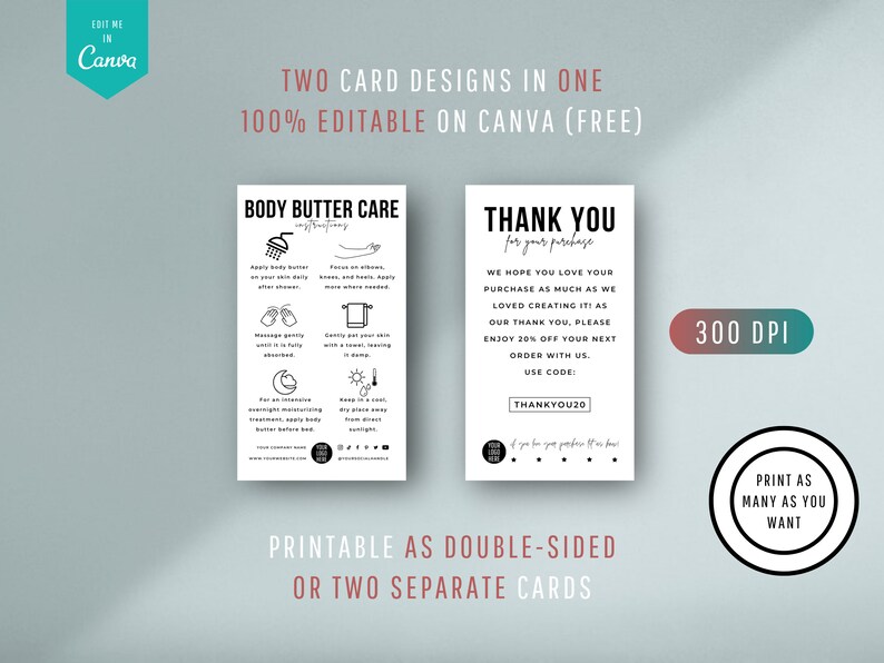 Editable Mini Body Butter Care Card Template Whipped Shea Etsy
