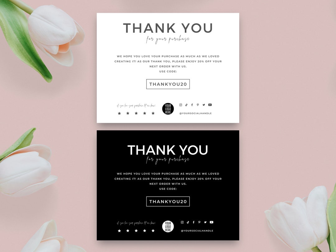 Editable Business Thank You Card Printable, Thanks for Your Purchase ...