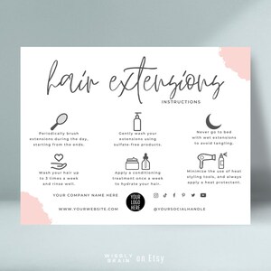 Editable Hair Extensions Care Card Template, Hair Extension Aftercare, Printable Hair Salon Care Instructions, Boho Design Hair Guide