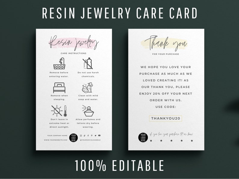 Resin Jewelry Care Card Templates Printable Resin Care - Etsy