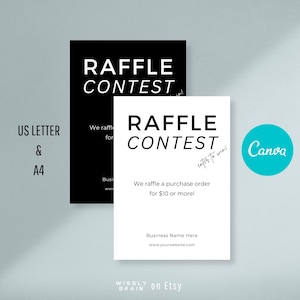 Editable Raffle Sign Template, DIY Enter To Win Poster, Business Event Prize Draw Table Top Signage Design, Elegant Design Business Branding