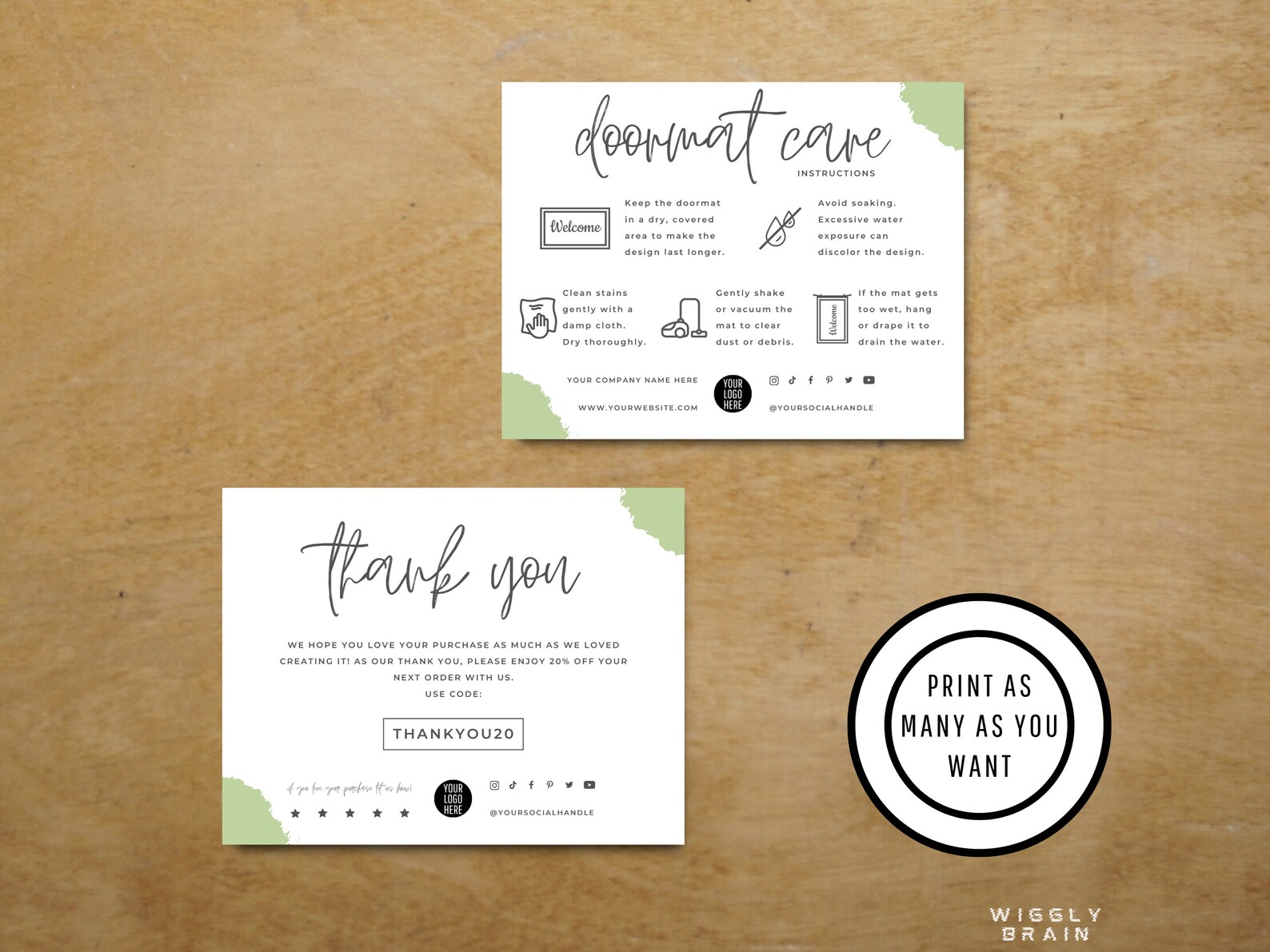 Doormat Flash Card.pdf Editable Doormat Care Card Template, Welcome Mat Care Guide ...