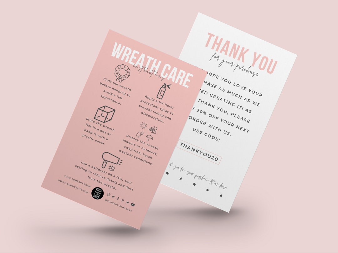 Editable Mini Wreath Care Card Template, Artificial Wreath Care